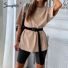 Load image into Gallery viewer, Simplee Casual solid outfits women's two piece suit with belt Home loose sports tracksuits fashion leisure bicycle suit summer
