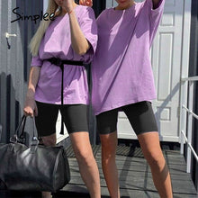 Load image into Gallery viewer, Simplee Casual solid outfits women's two piece suit with belt Home loose sports tracksuits fashion leisure bicycle suit summer
