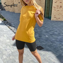 Load image into Gallery viewer, Simplee Casual solid outfits women's two piece suit with belt Home loose sports tracksuits fashion leisure bicycle suit summer
