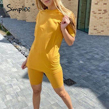 Load image into Gallery viewer, Simplee Casual solid outfits women's two piece suit with belt Home loose sports tracksuits fashion leisure bicycle suit summer
