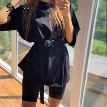 Load image into Gallery viewer, Simplee Casual solid outfits women's two piece suit with belt Home loose sports tracksuits fashion leisure bicycle suit summer
