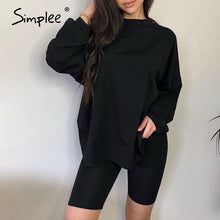 Load image into Gallery viewer, Simplee Casual solid outfits women's two piece suit with belt Home loose sports tracksuits fashion leisure bicycle suit summer
