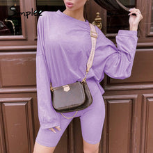 Load image into Gallery viewer, Simplee Casual solid outfits women's two piece suit with belt Home loose sports tracksuits fashion leisure bicycle suit summer
